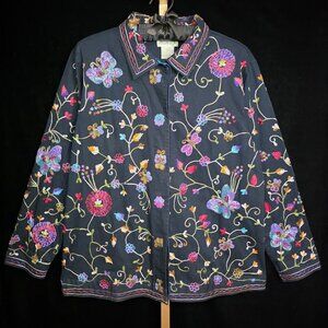 Vintage The Quaker Factory Beaded Butterfly Embroidered Floral Jacket L